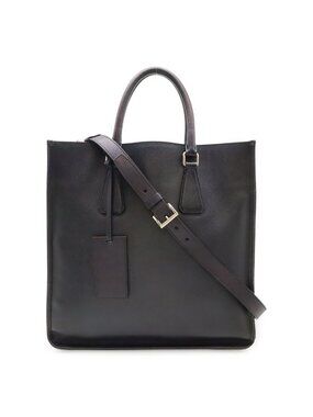 Prada Triangle Logo Saffiano Tote 2-Way Shoulder Bag Crossbody Leather Navy